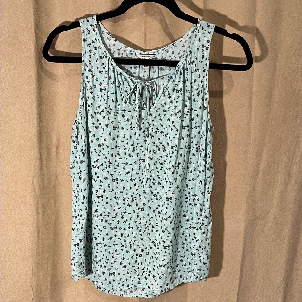 Sonoma Mint Floral Tie-Front Sleeveless Top